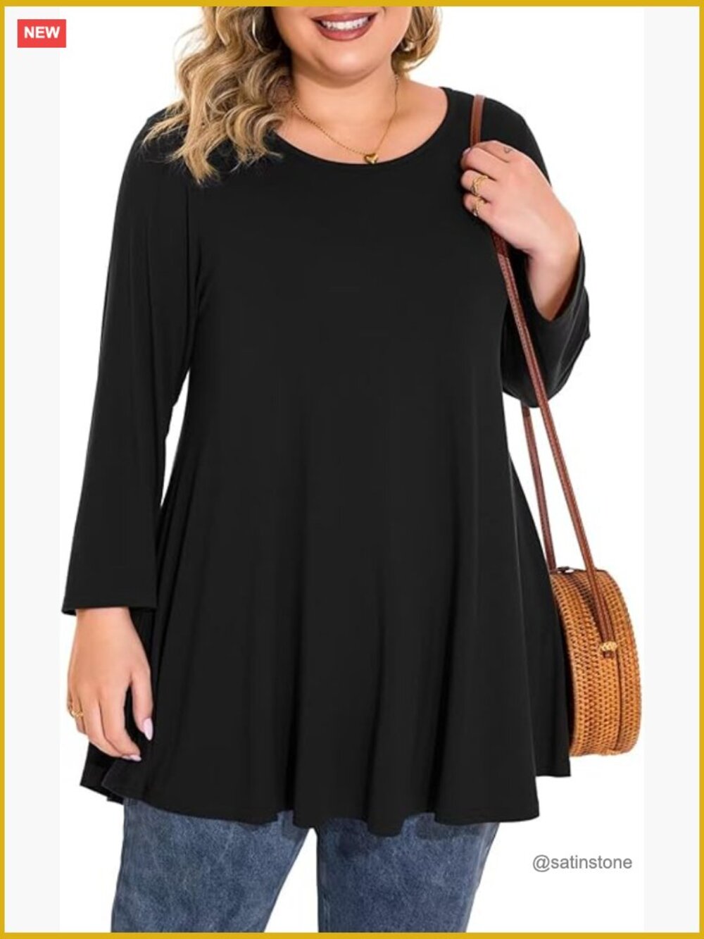 3/4 Sleeve Tunic Top Loose Fit Rayon Spandex Fabric